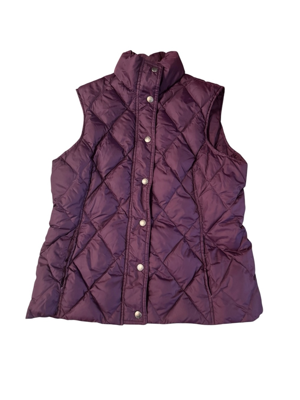 Lands’ End Goose Down Feather Puffer Vest Lightweight Small Purple Snap Front